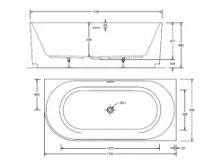 Bañera acrílica acanalada semi-isla blanca 170cm - Ángulo recto STRIA^ Outlet