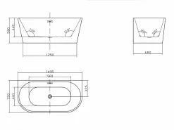 Shower & Design Bañera Semi Exenta|Bañera acrílica blanca, 255L, 180 x 75 x 58 cm, DIVINA