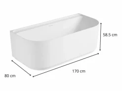 Bañera Semi Exenta|Bañera acrílica de pared blanca EQUINOXE de 170 cm