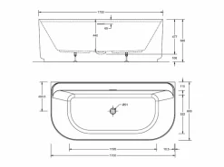 Bañera Semi Exenta|Bañera acrílica de pared blanca EQUINOXE de 170 cm