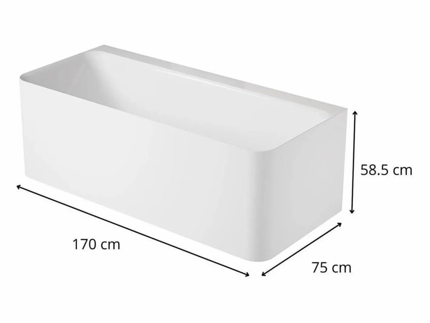 Bañera Semi Exenta|Bañera acrílica de pared URBAN blanca de 170 cm