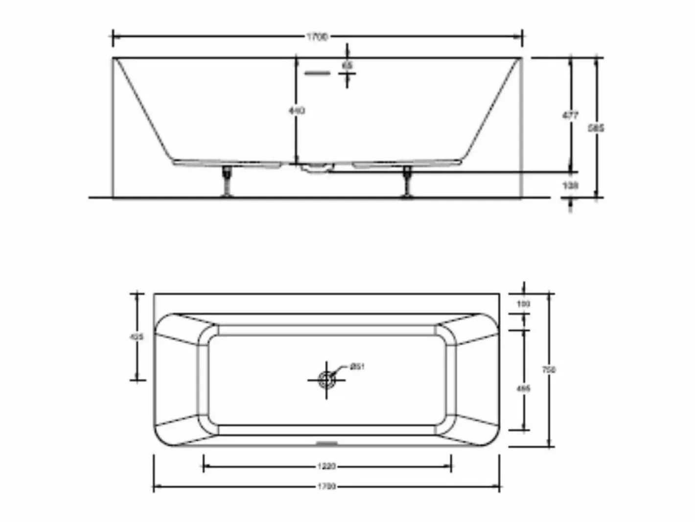 Bañera Semi Exenta|Bañera acrílica de pared URBAN blanca de 170 cm