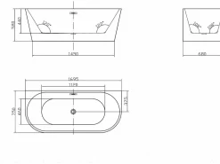 Shower & Design Bañera acrílica negra, 245L, 170 x 75 x 58 cm, DIVINA Negro Clearance