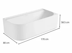 Bañera Rinconera|Bañera Semi Exenta|Bañera acrílica semi-exenta blanca de 170 cm - Ángulo recto EQUINOXE