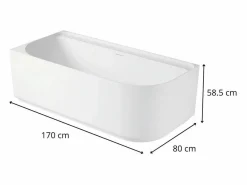 Bañera Rinconera|Bañera Semi Exenta|Bañera acrílica semi-exenta blanca de 170 cm - Esquina izquierda EQUINOXE