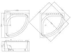 Shower & Design Bañera angular hidromasaje sistema de cascada AGLENA - 2 plazas - 350L - 150 x 150 x 60 cm Blanco Online