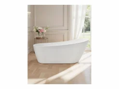 Bañera Autoportante SucceBuy en Acrílico, Bañera Isla Moderna y Elegante, 170x74 cm, Gran Capacidad 215 L, con Rebosadero y Desagüe en Níquel Cepillado^ Sale