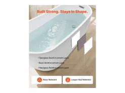 Bañera Autoportante SucceBuy en Acrílico, Bañera Isla Moderna y Elegante, 170x74 cm, Gran Capacidad 215 L, con Rebosadero y Desagüe en Níquel Cepillado^ Sale
