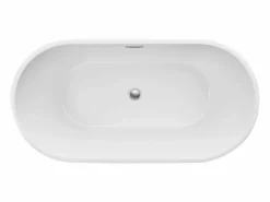 Bañera Autoportante SucceBuy en Acrílico, Bañera Isla Moderna Ovalada, 150x75 cm, Gran Capacidad 230 L, con Rebosadero y Desagüe en Cromo Pulido Blanco Best