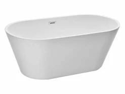 Bañera Autoportante SucceBuy en Acrílico, Bañera Isla Moderna Ovalada, 150x75 cm, Gran Capacidad 230 L, con Rebosadero y Desagüe en Cromo Pulido Blanco Best