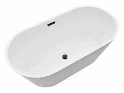 Bañera Autoportante SucceBuy en Acrílico, Bañera Isla Moderna Blanca 150x75 cm, Gran Capacidad 230 L, con Rebosadero y Desagüe Negro Mate, Cuarto de Baño^ Outlet