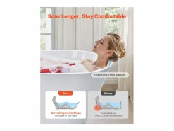 Bañera Autoportante SucceBuy en Acrílico, Bañera Isla Moderna Blanca 150x75 cm, Gran Capacidad 230 L, con Rebosadero y Desagüe Negro Mate, Cuarto de Baño^ Outlet