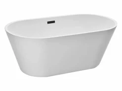 Bañera Autoportante SucceBuy en Acrílico, Bañera Isla Moderna Blanca 150x75 cm, Gran Capacidad 230 L, con Rebosadero y Desagüe Negro Mate, Cuarto de Baño^ Outlet