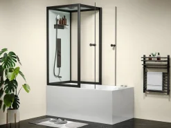 Shower & Design Cabina De Ducha|Bañera Ducha|Bañera con ducha balneario - Negro - L150 x P75 x Alt. 215 cm - 36 jets - DARIA