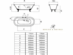 Bañera con patas CHELSEA 154 cm patas ÁGUILA COBRE ENVEJECIDO^ROGIER & MOTHES Outlet