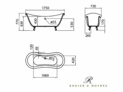 ROGIER & MOTHES Bañera Con Patas|Bañera con patas DARLINGTON 175 cm patas LEÓN BRONCE ENVEJECIDO