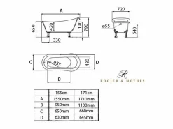 ROGIER & MOTHES Bañera Con Patas|Bañera con patas RICHMOND 155 cm patas LEÓN NEGRAS