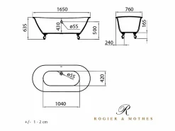 ROGIER & MOTHES Bañera Con Patas|Bañera con patas SURRY HILLS 165 cm patas LEÓN BRONCE ENVEJECIDO