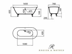 ROGIER & MOTHES Bañera con patas SURRY HILLS 165 cm patas ÁGUILA NEGRAS Negro / Blanco