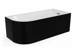 Shower & Design Bañera Rinconera|Bañera de esquina ovalada negra de acrílico, 240L, 170 x 75 x 58 cm, ángulo recto, ANIKA