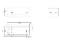 Shower & Design Bañera Rinconera|Bañera de esquina ovalada negra de acrílico, 240L, 170 x 75 x 58 cm, ángulo recto, ANIKA