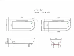 Shower & Design Bañera De Hidromasaje|Bañera Rinconera|Bañera de hidromasaje 1 plaza 263L ángulo dcho ARIA -
