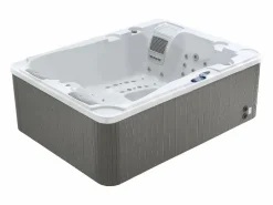 VOGUE SPA Bañera De Hidromasaje De Exterior|Bañera de hidromasaje de 3 plazas perlado con cubierta, 65 chorros, Ancho 210 x Prof. 158 x Alt. 73 cm, motor BALBOA, FIDJI