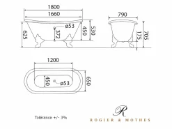 ROGIER & MOTHES Bañera Con Patas|Bañera de Hierro BRADFORD blanca 180 cm Patas CROMADAS