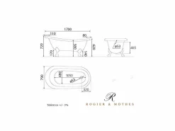 ROGIER & MOTHES Bañera Con Patas|Bañera de Hierro LIVINGSTON blanca 170 cm Patas BLANCAS