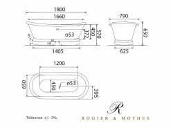 ROGIER & MOTHES Bañera de Hierro SOUTHPORT blanca 180 cm Blanco Hot