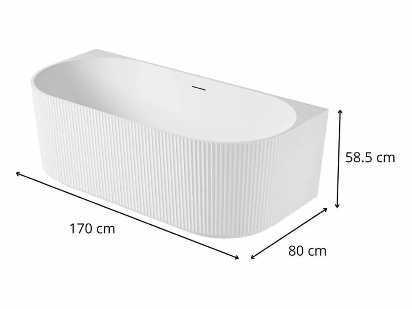 Bañera de pared STRIA de 170 cm con nervaduras acrílicas blancas^ Best