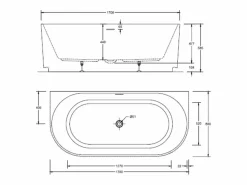 Bañera de pared STRIA de 170 cm con nervaduras acrílicas blancas^ Best