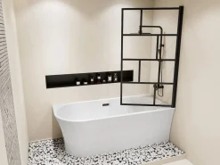 Shower & Design Bañera Ducha|Bañera Rinconera|Bañera ducha con mampara de baño giratoria - 201 L - Ángulo derecho - PONTICOLA