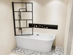 Shower & Design Bañera Rinconera|Bañera Ducha|Bañera ducha con mampara giratoria - 201 L - Ángulo izquierdo - PONTICOLA
