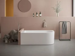 Shower & Design Bañera esquinera ovalado blanca en acrílico, 201L, 150 x 75 x 58 cm, ángulo izquierdo, ANIKA Blanco New