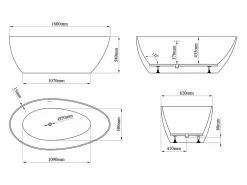 Shower & Design Bañera exenta - 245 L - 160 x 82 x 58 cm - mate - Acrílico - APULIA Negro Hot