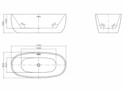 Shower & Design Bañera exenta acrílica ovalada blanca, 238L, 170 x 80 x 58 cm, NICA Blanco Best