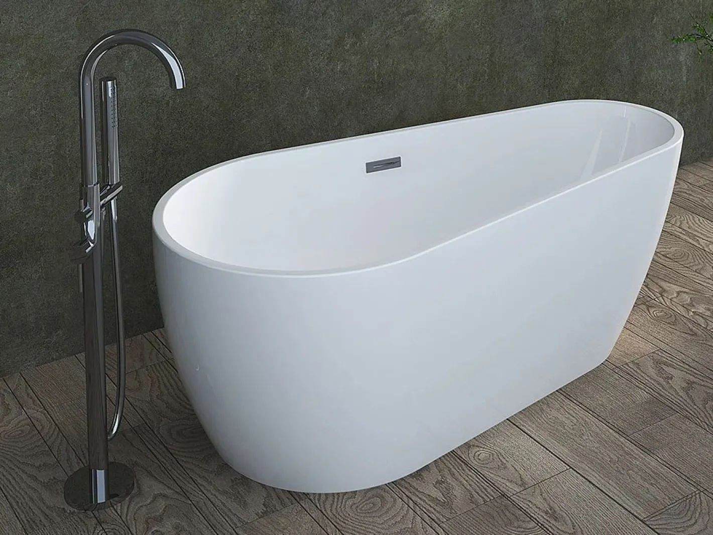 Vente-unique Bañera exenta asimétrica - 240 L - 160 x 80 x 59 cm - - Acrílico - LEPINE Blanco