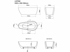 Vente-unique Bañera exenta asimétrica - 240 L - 160 x 80 x 59 cm - - Acrílico - LEPINE Blanco