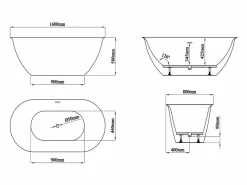 Shower & Design Bañera exenta blanca - 197 L - Acrílico - 160 x 80 x 58 cm - SORTINO Blanco Outlet