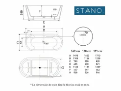 STANO Bañera Exenta|Bañera exenta FINDLAY Anti-Slide 149 cm