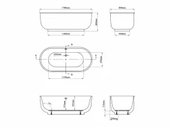 Shower & Design Bañera Exenta|Bañera exenta ovalada - 257 L - 170 x 80 x 60 cm - mate - Acrílico - BOGLIETA