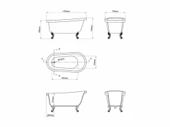 Shower & Design Bañera Con Patas|Bañera exenta ovalada - Retro - 200 L - 145 x 74 x 77 cm - Patas de león plateadas - NISOS