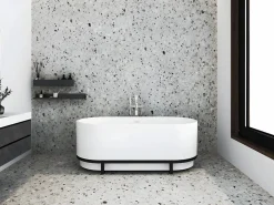 Shower & Design Bañera Con Patas|Bañera Exenta|Bañera exenta ovalada con acabados de metal - 230 L - 160 x 75 x 60 cm - - Acrílico - PLECO