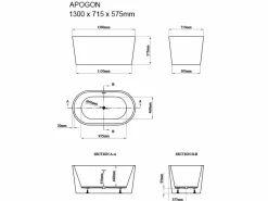 Bañera exenta ovalada de acrílico negra, 180L, 130 x 71 x 58 cm, APOGON^Shower & Design Best