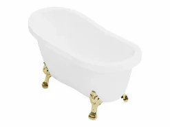 Shower & Design Bañera exenta retro - 200L - 145 x 74 x 77 cm - y patas doradas - NISOS Blanco Best