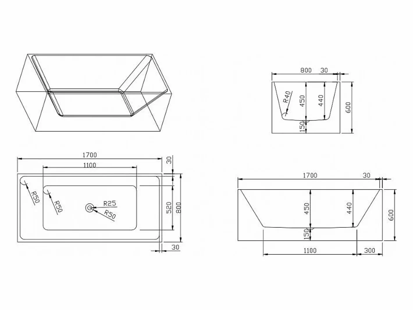 Bañera Exenta|Bañera Independiente Diseño Clásico Rectangular De Resina Eubea