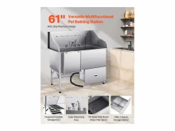 Bañera para Perros SucceBuy, Animales de Compañía Acero Inoxidable 155 cm, Rampita de Puerta Izquierda^ Hot