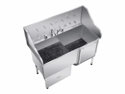 Bañera para Perros SucceBuy, Animales de Compañía Acero Inoxidable 155 cm, Rampita de Puerta Derecha Plateado New