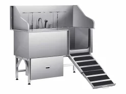 Bañera para Perros SucceBuy, Animales de Compañía Acero Inoxidable 155 cm, Rampita de Puerta Derecha Plateado New